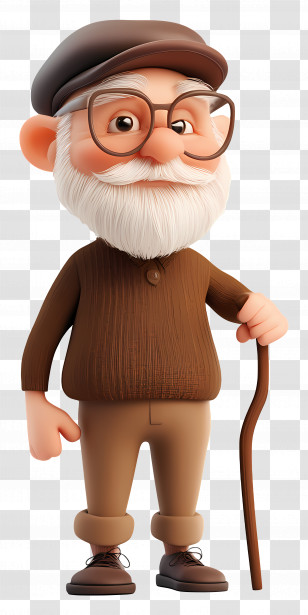 Cartoon Old Man - Cartoon Grandfather With Cane Transparent PNG