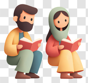 Muslim Couple Reading Quran - Reading Couple Figurines Transparent PNG