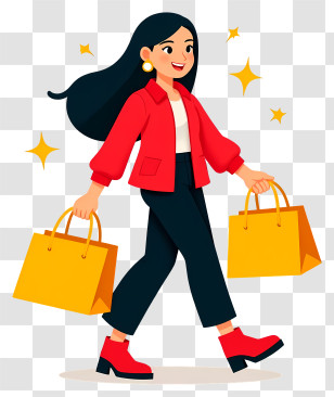 Black Friday Shopping - Woman Walking With Yellow Bags Transparent PNG