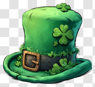 Doodle Style St Patty Bowler Hat - Festive Green Hat With Clovers Transparent PNG