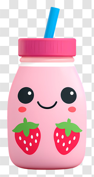 Kawaii Yogurt - Cute Pink Strawberry Milk Bottle Transparent PNG