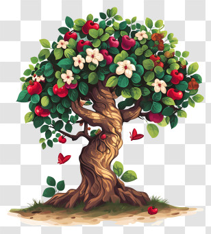 Apple Tree - Apple Tree With Fruits And Flowers Transparent PNG