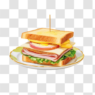 Sandwich - Ham And Cheese Sandwich On Plate Transparent PNG