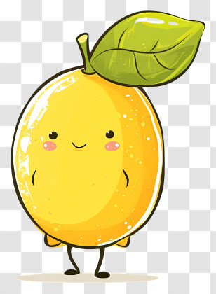Cartoon Lemon - Cute Lemon With Leaf Cartoon Character Transparent PNG
