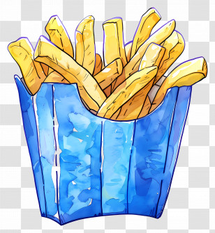 French Fries - Cartoon Illustration Of French Fries In Blue Container Transparent PNG