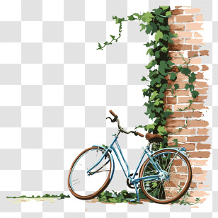 Bicyclenext To An Ivy Wall - Bicycle With Ivy On Brick Wall Transparent PNG