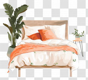 Modern Bed - Cozy Bed With Plants Transparent PNG