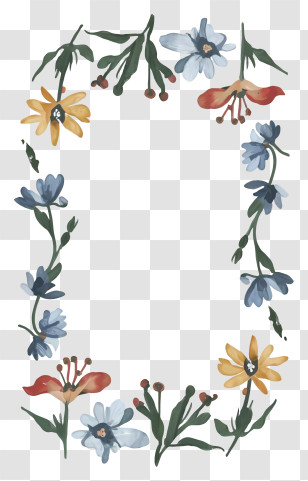 Watercolor Floral Frame - Decorative Floral Border With Delicate Flowers Transparent PNG