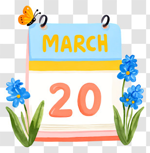 Spring Countdown - March 20 Floral Calendar Transparent PNG