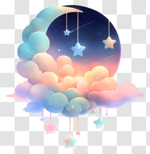 Pastel Stars - Dreamy Moon And Stars In The Night Sky Transparent PNG