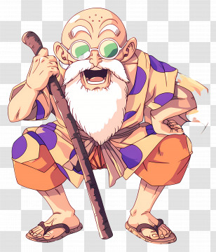 Master Roshi - Wise Cartoon Elder With Staff Transparent PNG