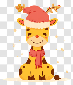 Christmas Giraffe - Festive Giraffe In Santa Hat For Christmas Transparent PNG