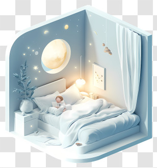 Cartoon Bed - Cozy Bedroom With Moon And Stars Transparent PNG