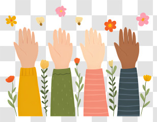Hands Raised In Dua - Raised Hands With Flowers Transparent PNG