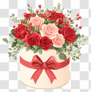 Flower - Elegant Flower Bouquet In Decorative Gift Box Transparent PNG