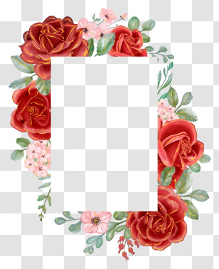 Wedding Invitation - Floral Frame With Red Roses And Leaves Transparent PNG