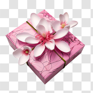 Pink Gift Box - Pink Gift Box With Magnolia Flowers Transparent PNG