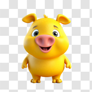 Cartoon Pig - Yellow Cartoon Pig With Happy Expression Transparent PNG