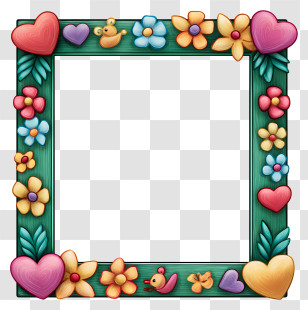 Cartoon Kid Frame - Colorful Frame With Hearts And Flowers Transparent PNG