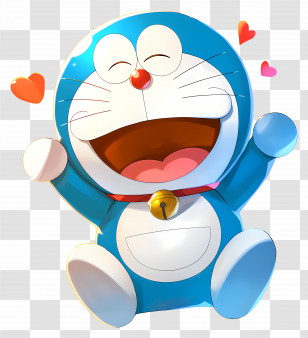 Doraemon - Joyful Blue Cat Robot With Hearts Transparent PNG