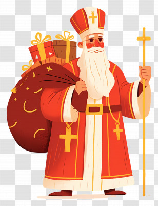 Saint Nicholas Day - Saint Nicholas Cartoon With Gift Sack Transparent PNG