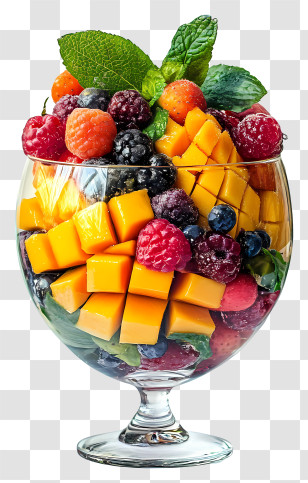 Fresh Mango - Colorful Fruit Salad In Glass Transparent PNG