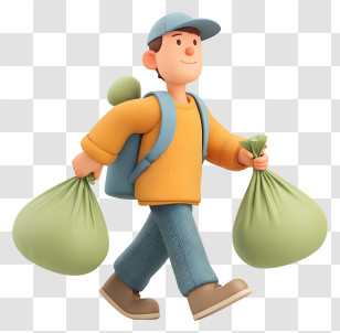 Man Carrying Rubbish Bags - Cartoon Traveler With Bags Transparent PNG