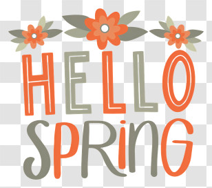 Black Background - Hello Spring Illustration With Flowers Transparent PNG