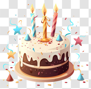 Birthday Wish - Birthday Cake With Candles And Confetti Transparent PNG
