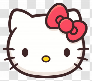 Hello Kitty Face - Cartoon Cat Head With Red Bow Transparent PNG