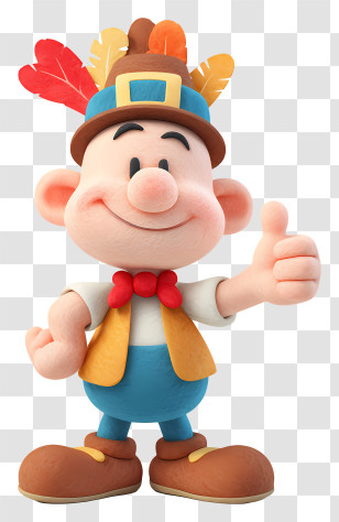 Thanksgiving Popeye - Cheerful Feather-Hat Boy Transparent PNG