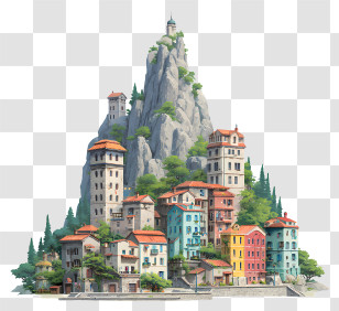 City In Mountains - Colorful Mountain Village Transparent PNG