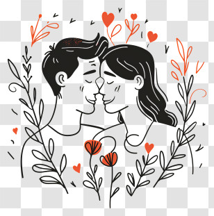 Lovers Day - Romantic Couple Illustration With Love Elements Transparent PNG