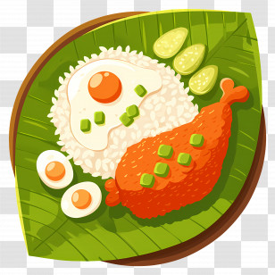 Nasi Goreng - Tasty Chicken And Rice On Banana Leaf Transparent PNG