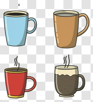 Cartoon - Variety Of Steaming Coffee Cups Transparent PNG