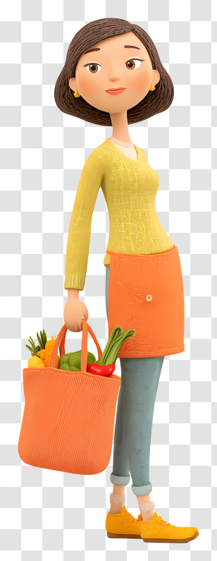 Young Woman Carrying Grocery Bag - Casual Woman With Grocery Bag Transparent PNG