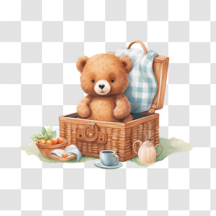 Cartoon Bear
 - Cute Teddy Bear In Picnic Basket Transparent PNG