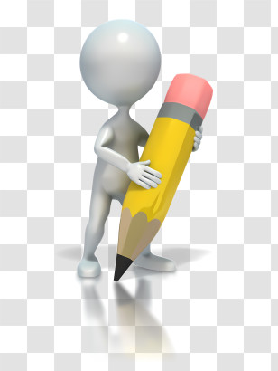 Stick Figure - 3D Character Holding A Large Yellow Pencil Transparent PNG