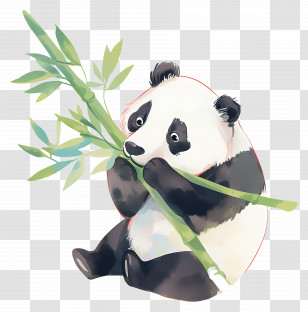 Cute Panda - Panda Chewing On Bamboo Illustration Transparent PNG