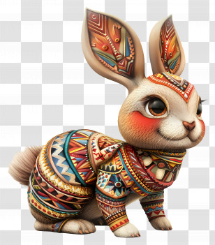 Cute Rabbit - Colorful Tribal Rabbit Figurine With Intricate Patterns Transparent PNG
