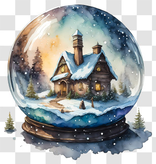 Snow Globe - Winter Snow Globe With Cottage Transparent PNG
