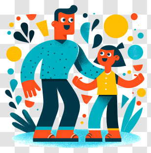 Colorful Father And Daughter Illustration Transparent PNG