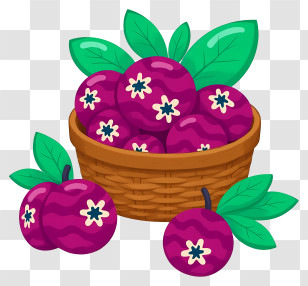 Cranberries In Woven Basket - Basket Of Purple Berries Transparent PNG