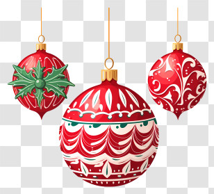 Christmas Ornaments - Red Christmas Ornaments With Festive Designs Transparent PNG