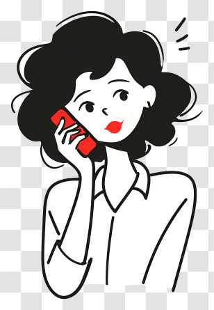 Cartoon Girl On Phone - Woman With Black Hair On Phone Transparent PNG