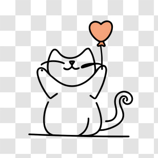 Hand Drawn Cat - Cute Cat With Heart Balloon Transparent PNG
