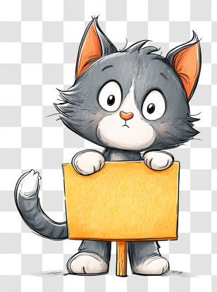 Kitten Holding Sign - Cartoon Cat With Sign Transparent PNG