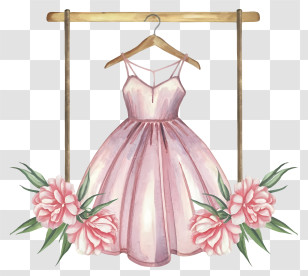 Pink Dress - Pink Dress With Floral Decor On Hanger Transparent PNG