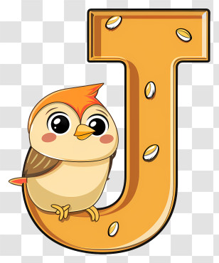3d Cartoon Alphabet Letter - Cute Bird On Letter J Transparent PNG