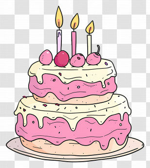 Birthday Cake - Pink Birthday Cake With Candles And Cherries Transparent PNG